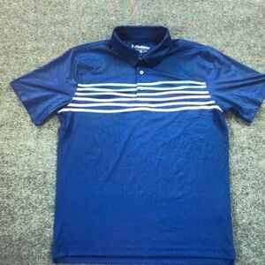 Columbia Men's Navy and White Striped Polo